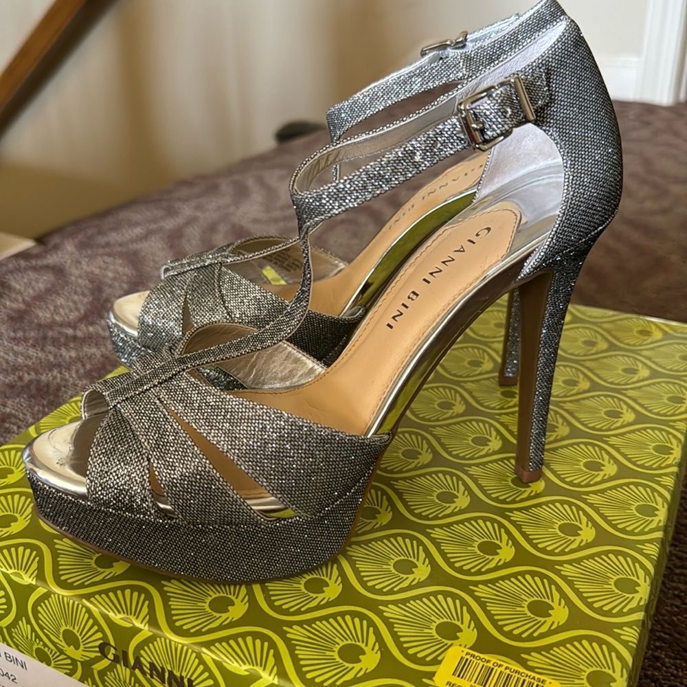 Silver sparkly heels with platform